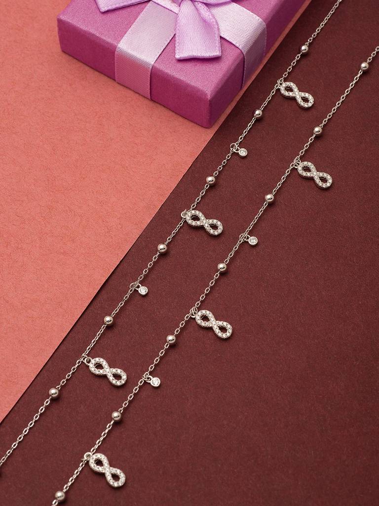 Silver Dangling Infinity Anklet : A114