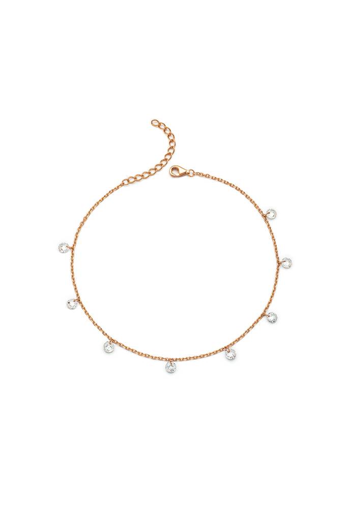 925 Sterling Silver Royal Crystal Anklet : A11