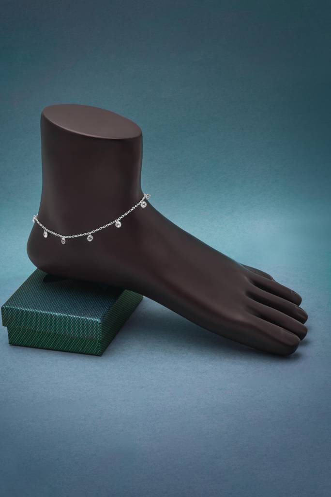 925 Sterling Silver Royal Crystal Anklet : A14