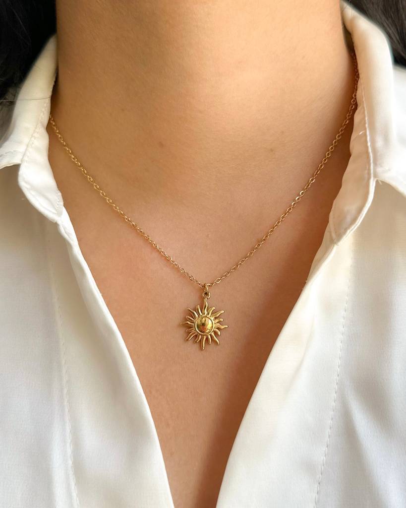 18K Gold Plated Sun Necklace, Surya 18K Gold Plated Sun Necklace