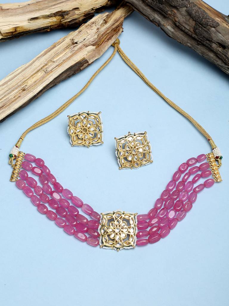 Pink Kundan Choker With Kundan Studs : A380-107