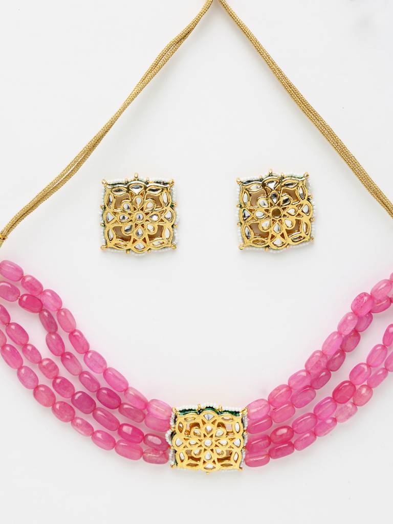 Pink Kundan Choker With Kundan Studs : A380-107