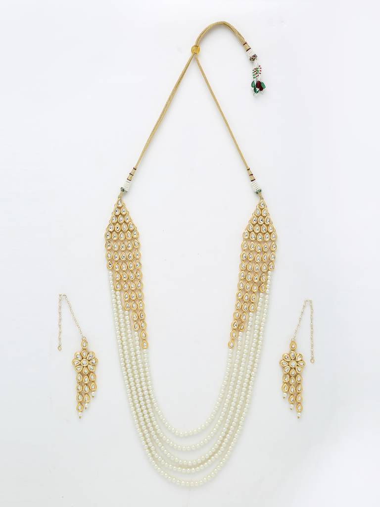 Layered Pearl Kundan Neckpiece With Earrings : A380-114