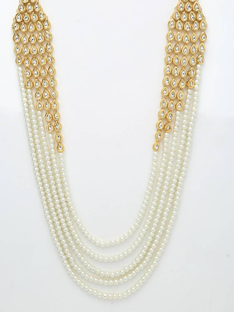 Layered Pearl Kundan Neckpiece With Earrings : A380-114