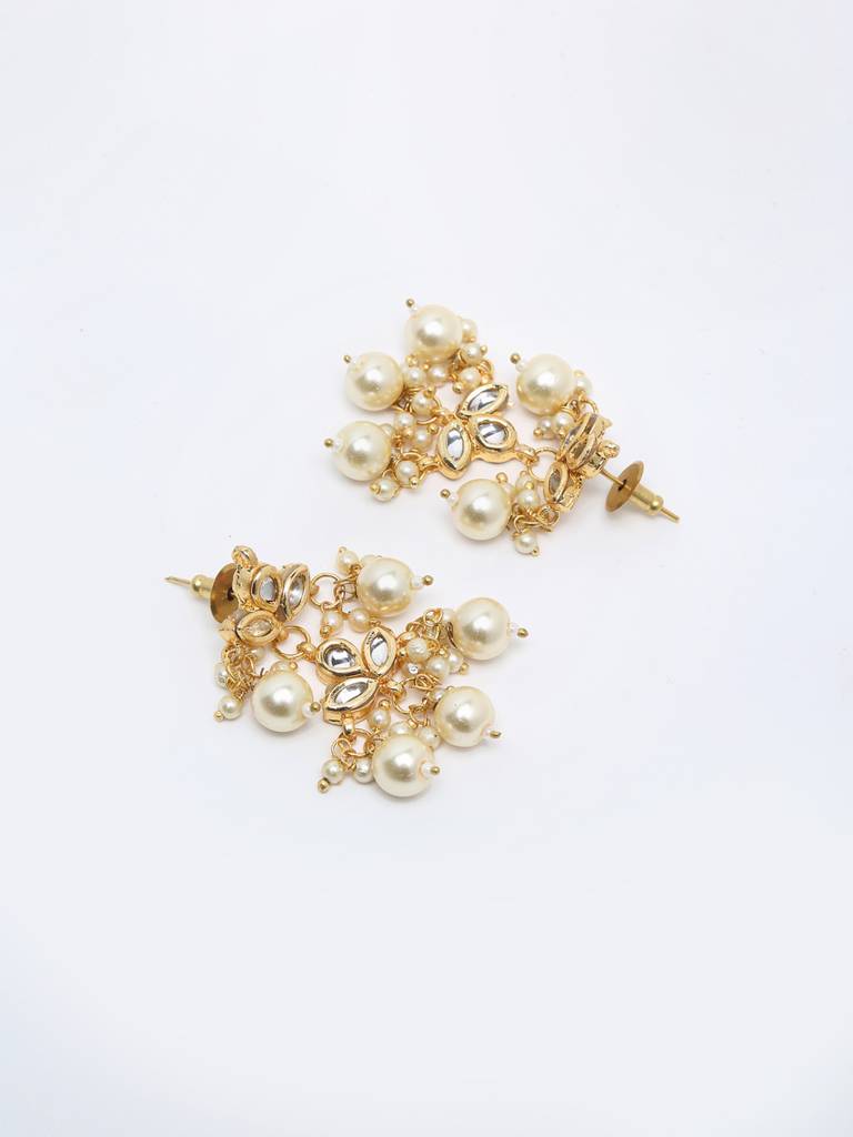 Cream Beaded Kundan Neckpiece With Earrings : A380-125