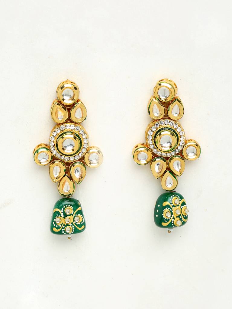 Handpainited Green Stone Kundan Earrings : A380-15