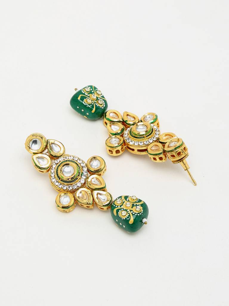 Handpainited Green Stone Kundan Earrings : A380-15