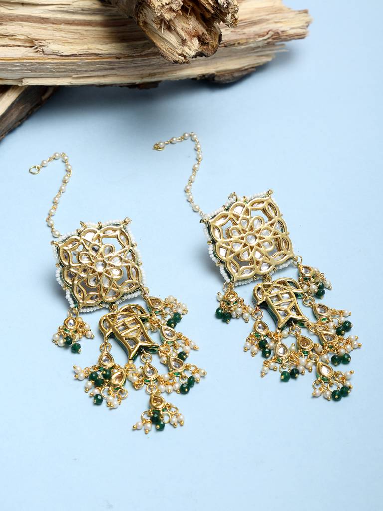 Dark Green Beaded Kundan Choker With Earrings : A380-23