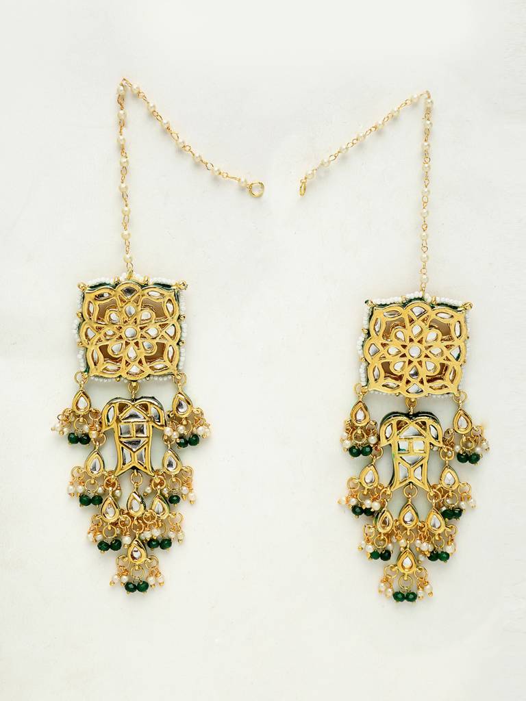 Dark Green Beaded Kundan Choker With Earrings : A380-23