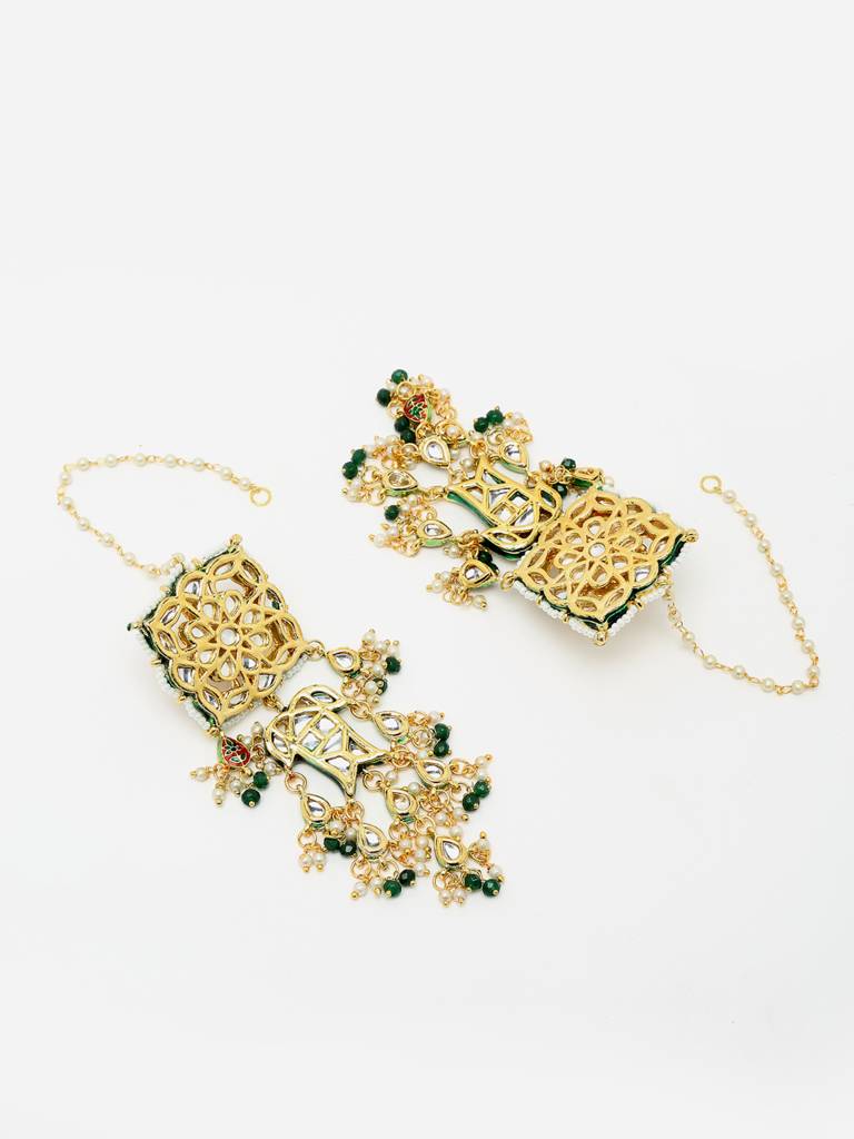 Dark Green Beaded Kundan Choker With Earrings : A380-23