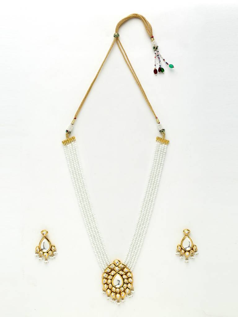 Long White Onyx Kundan Neckpiece With Earrings : A380-29