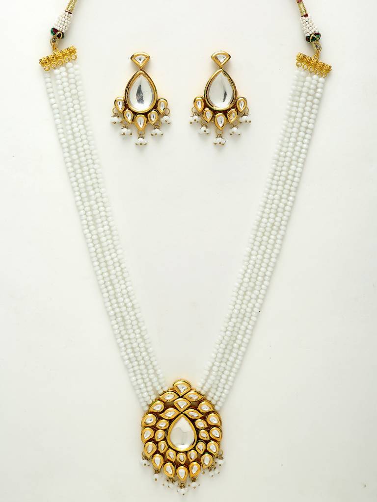 Long White Onyx Kundan Neckpiece With Earrings : A380-29