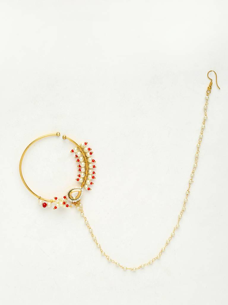 Maharani Teardrop Kundan Nose Ring : A380-41