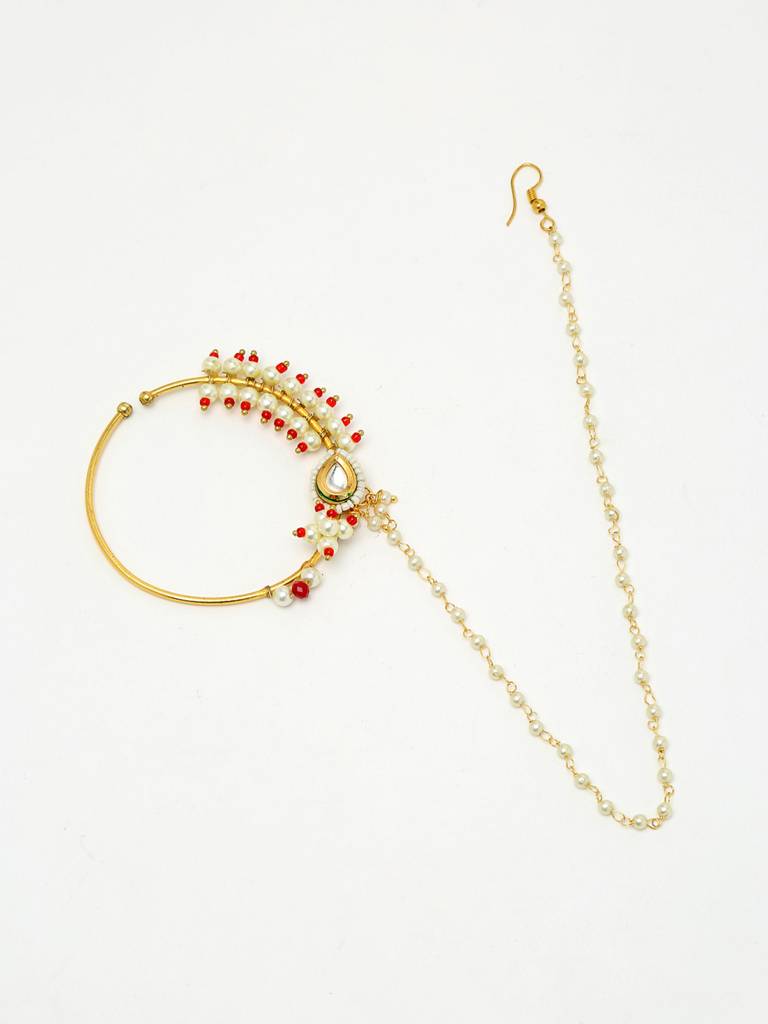 Maharani Teardrop Kundan Nose Ring : A380-41