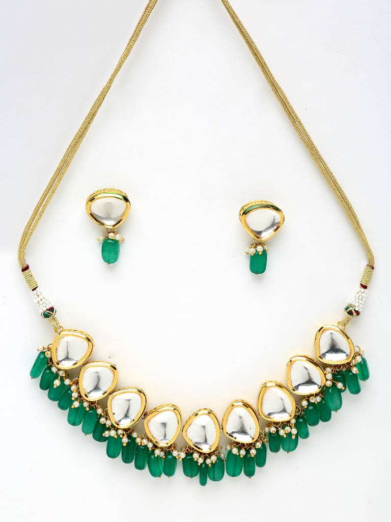 Emerald Beaded Kundan Choker With Studs : A380-56