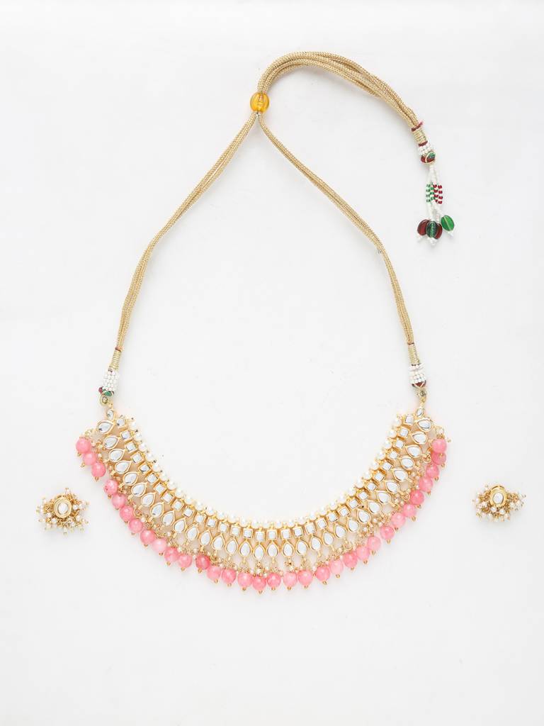 Pink Beaded Kundan Choker With Studs : A380-76