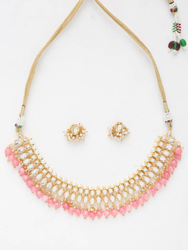 Pink Beaded Kundan Choker With Studs : A380-76