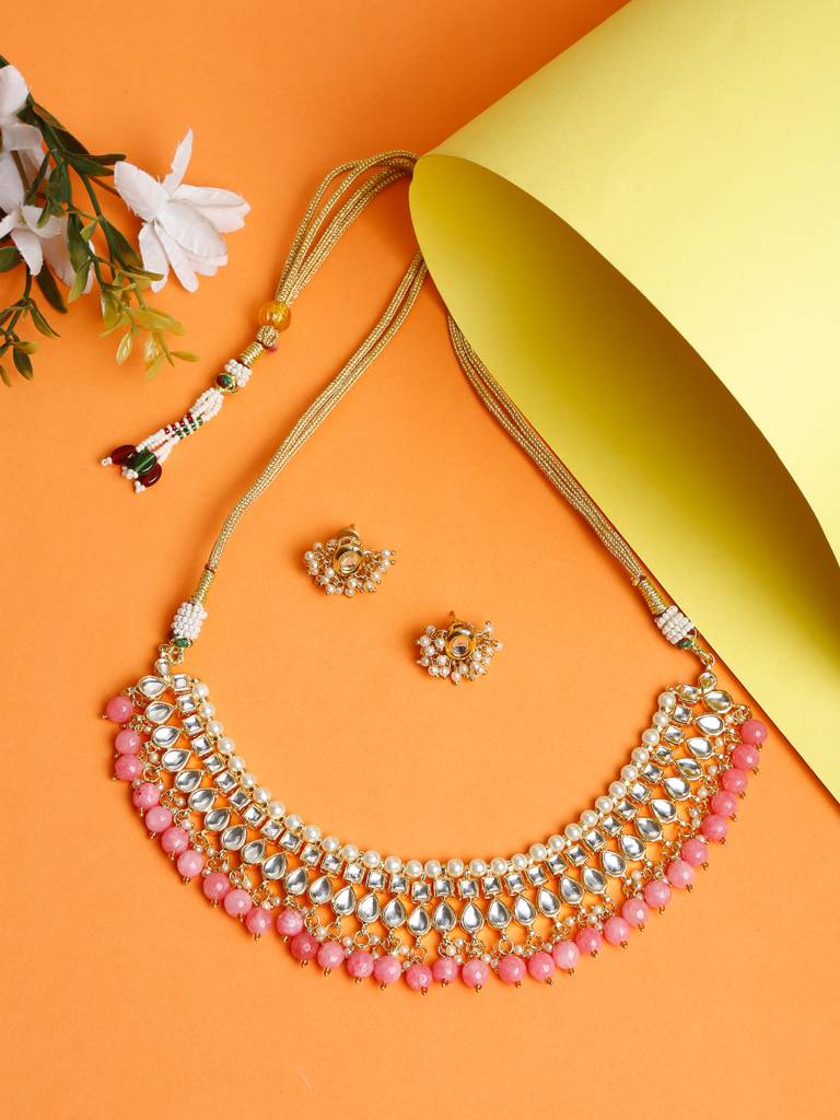 Pink Beaded Kundan Choker With Studs : A380-76