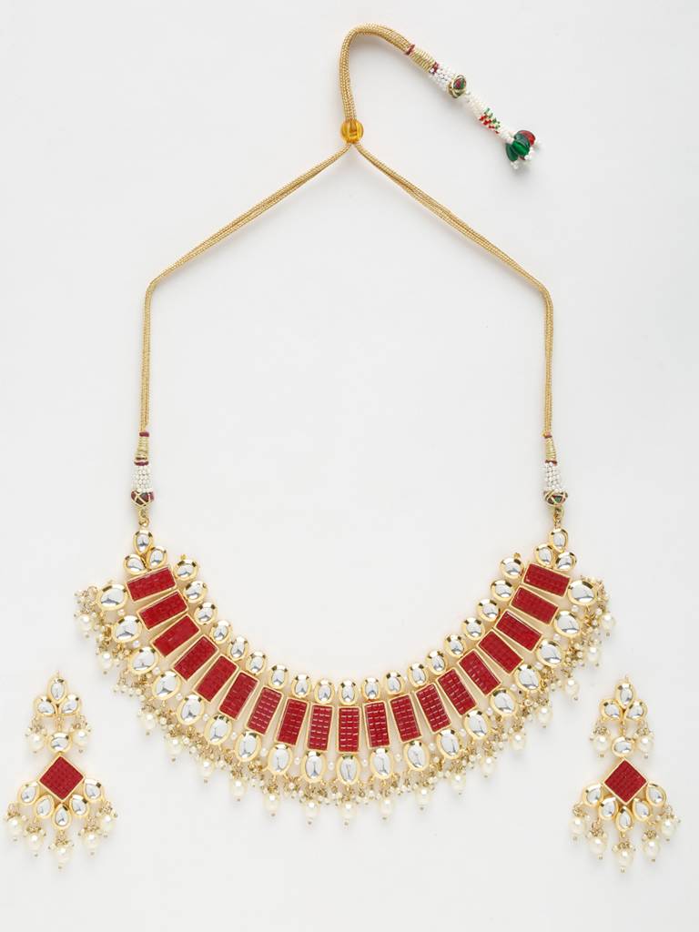 Red Kundan Neckpiece With Earrings : A404-02