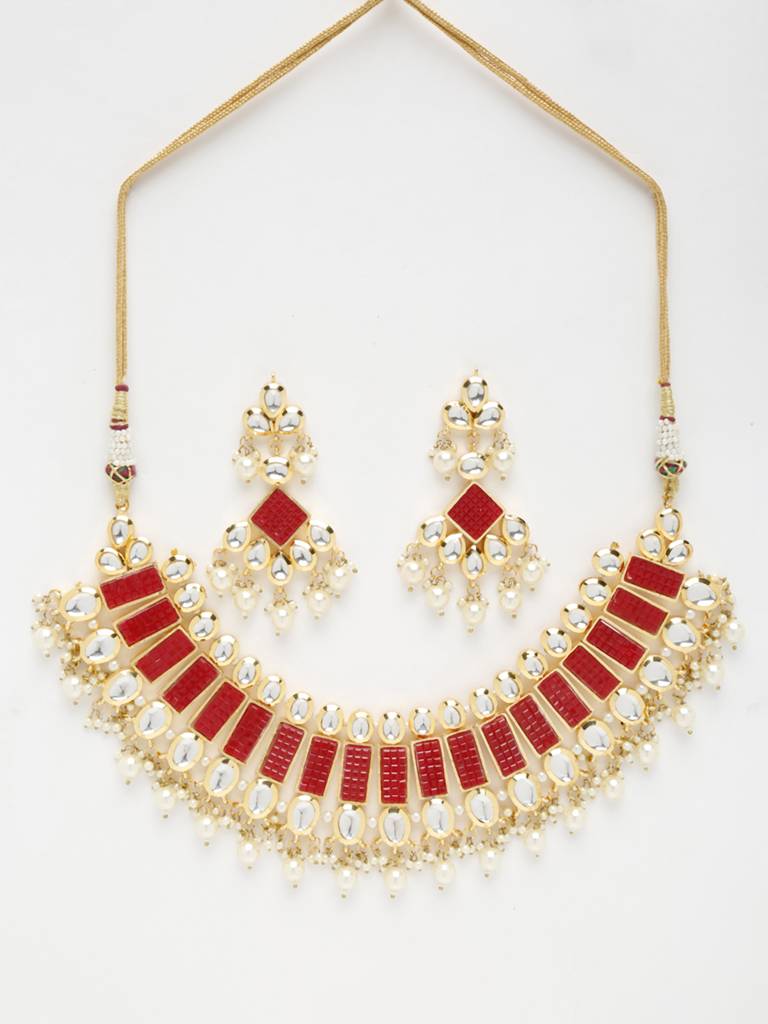 Red Kundan Neckpiece With Earrings : A404-02