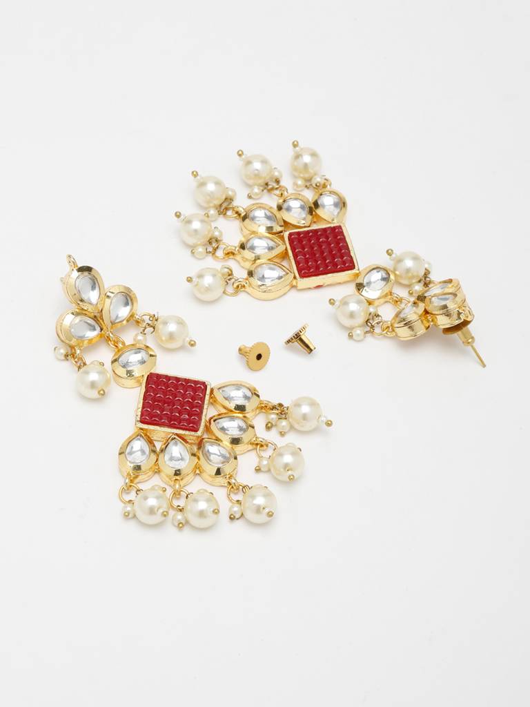 Red Kundan Neckpiece With Earrings : A404-02