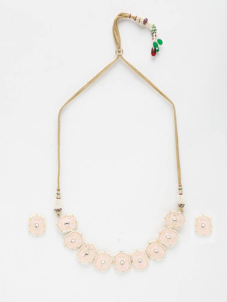 Pink Handpainted Kundan Neckpiece With Earrings : A404-27
