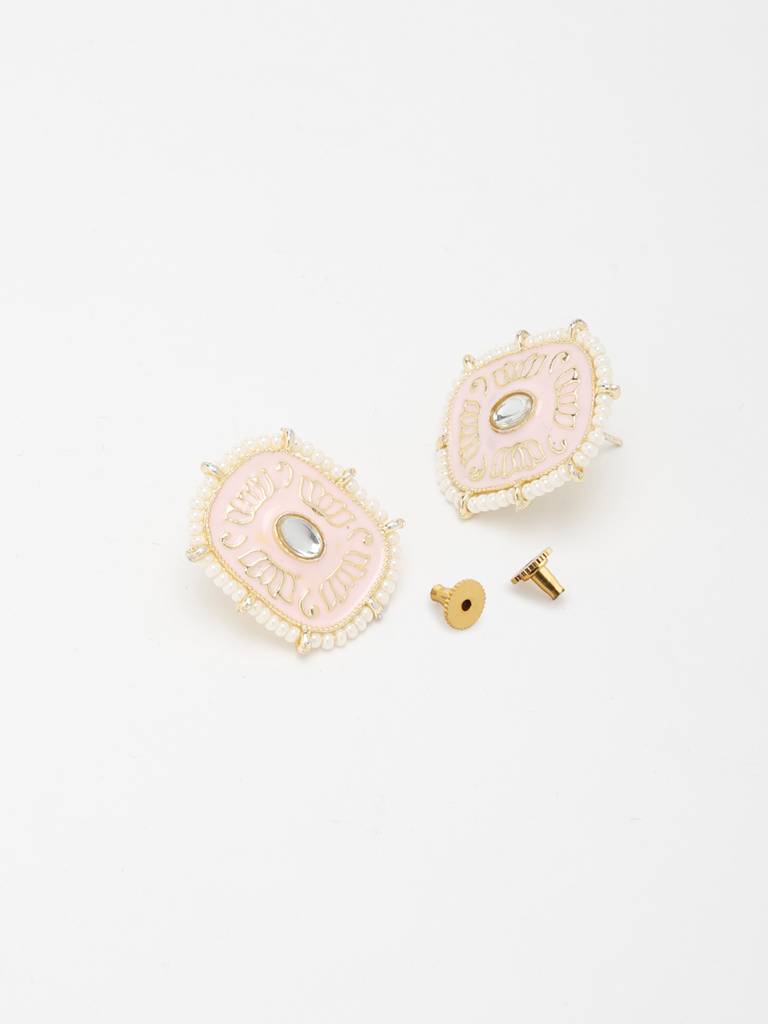 Pink Handpainted Kundan Neckpiece With Earrings : A404-27