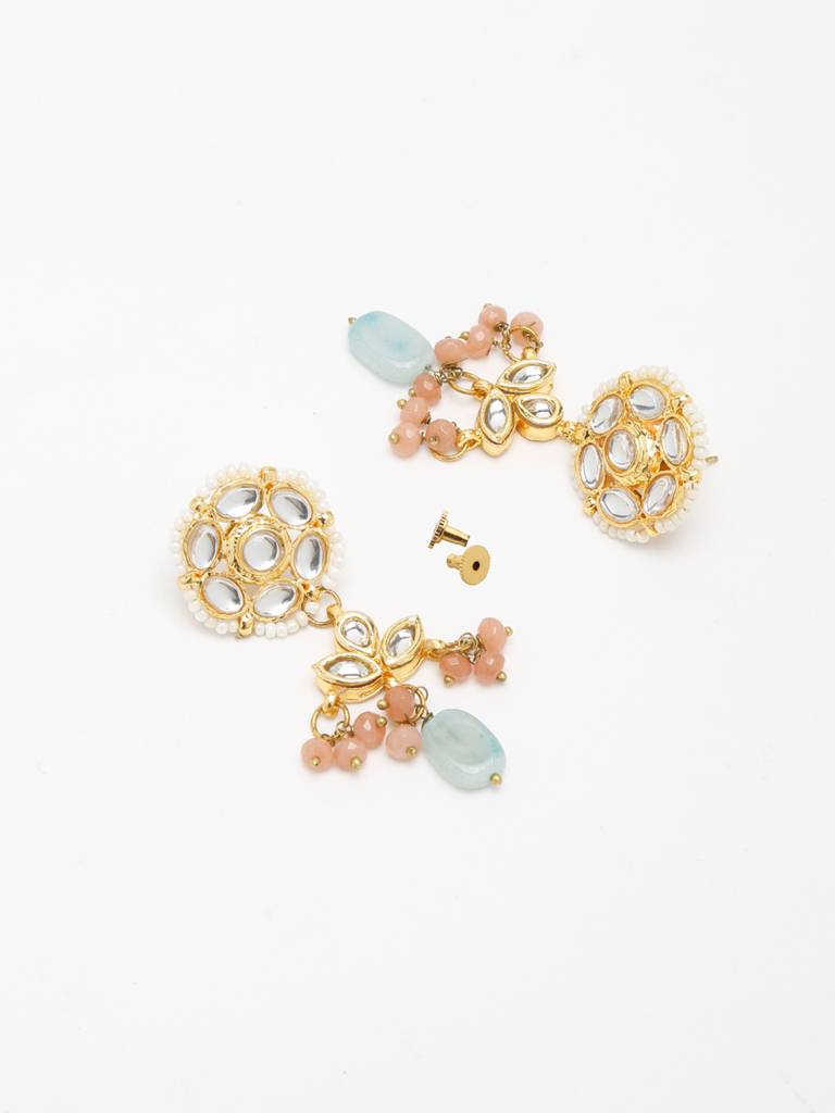 Mint Blue And Peach Kundan Earrings : A404-33