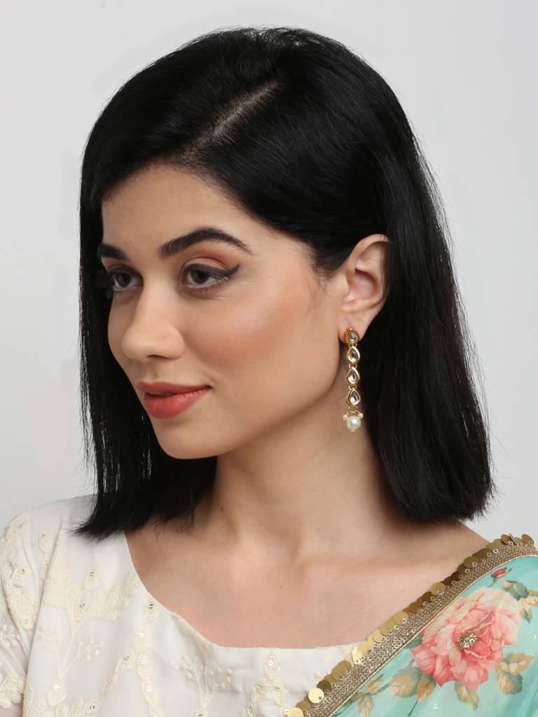 Long Kundan Pearl Earrings : A404-37