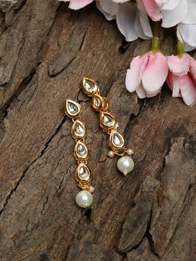 Long Kundan Pearl Earrings : A404-37