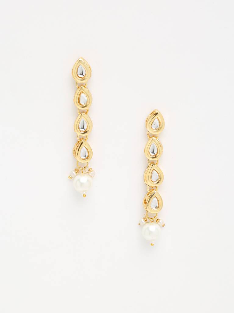 Long Kundan Pearl Earrings : A404-37