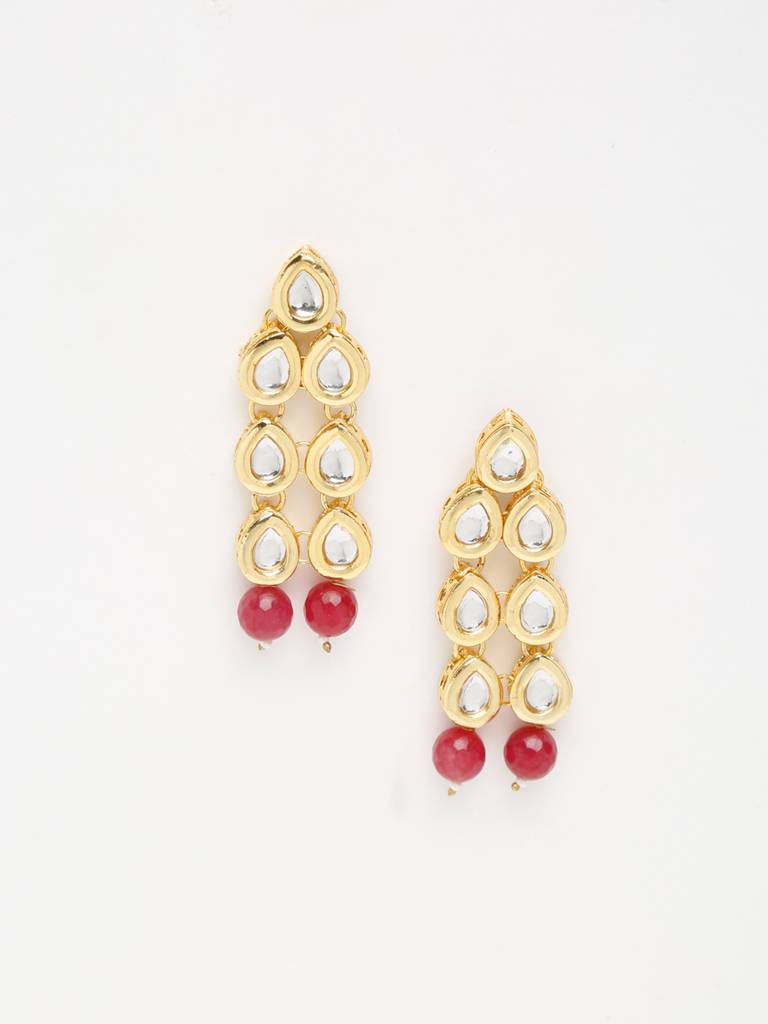 Maroon Teardrop Shaped Kundan Earrings : A404-45