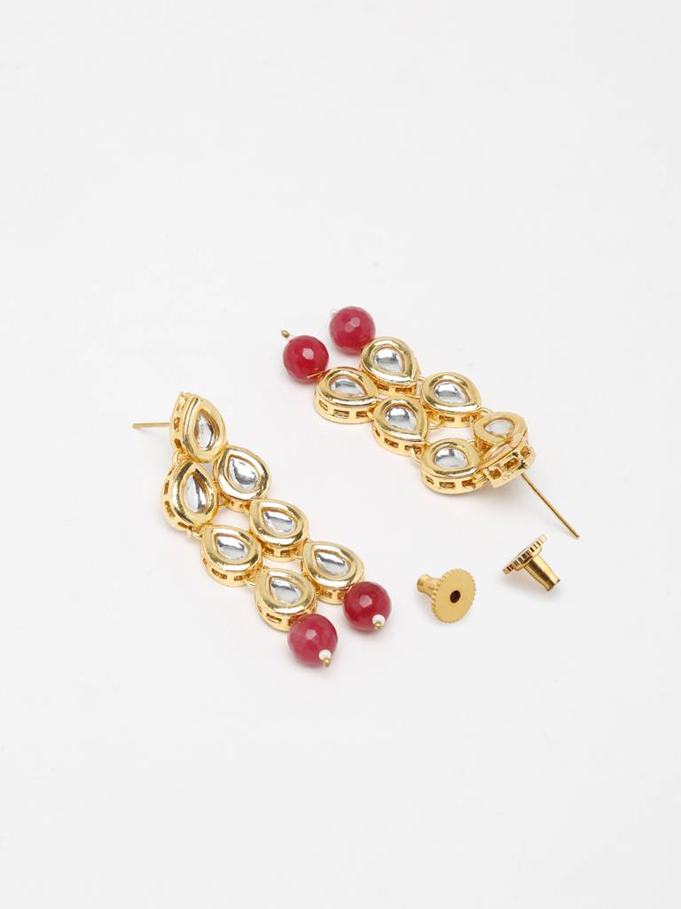Maroon Teardrop Shaped Kundan Earrings : A404-45