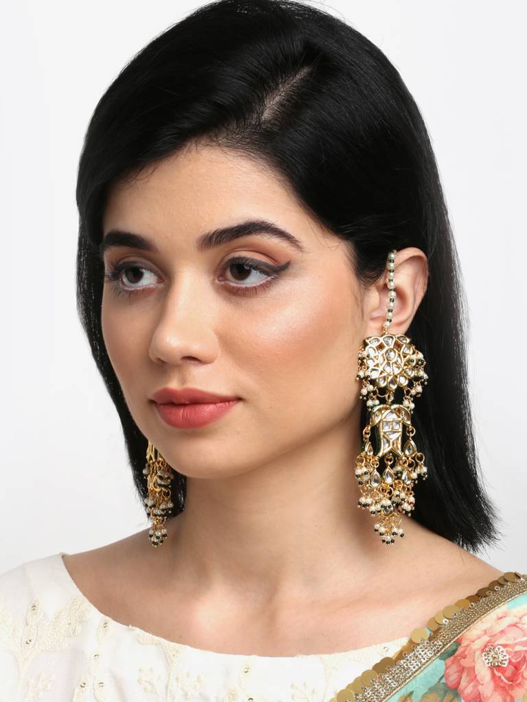Kundan Earrings With Ear Chain : A404-47