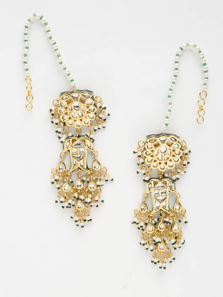 Kundan Earrings With Ear Chain : A404-47