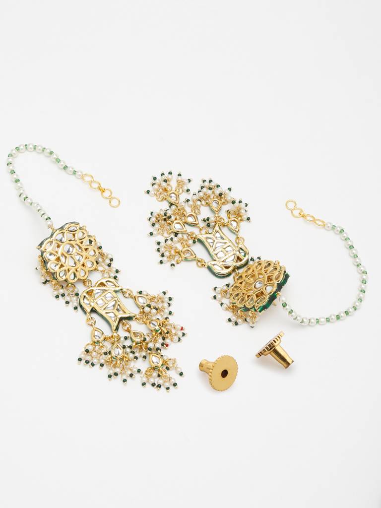 Kundan Earrings With Ear Chain : A404-47