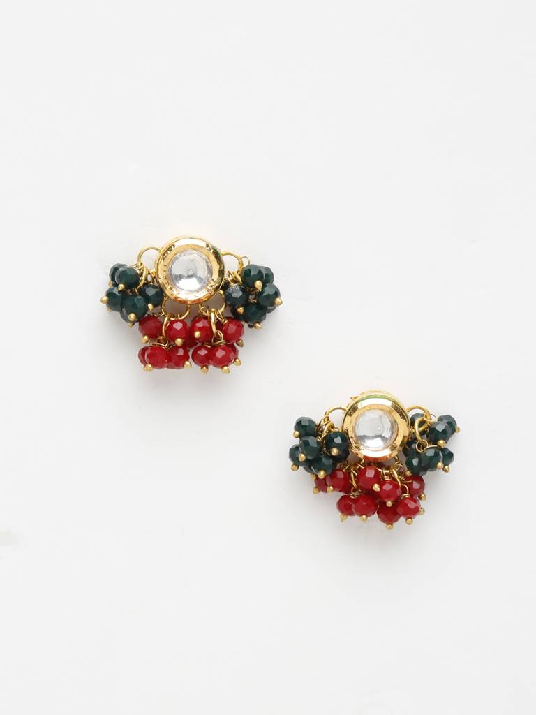 Round Maroon Green Kundan Studs : A404-48