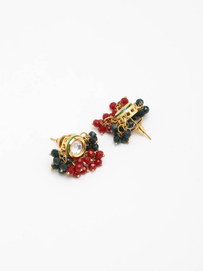 Round Maroon Green Kundan Studs : A404-48