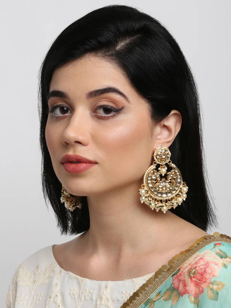 Pearl Kundan Chandbali Earrings : A404-51