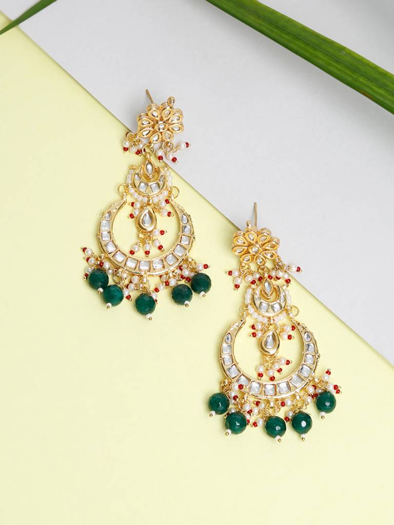 Green Red And Gold Kundan Earrings : A404-55