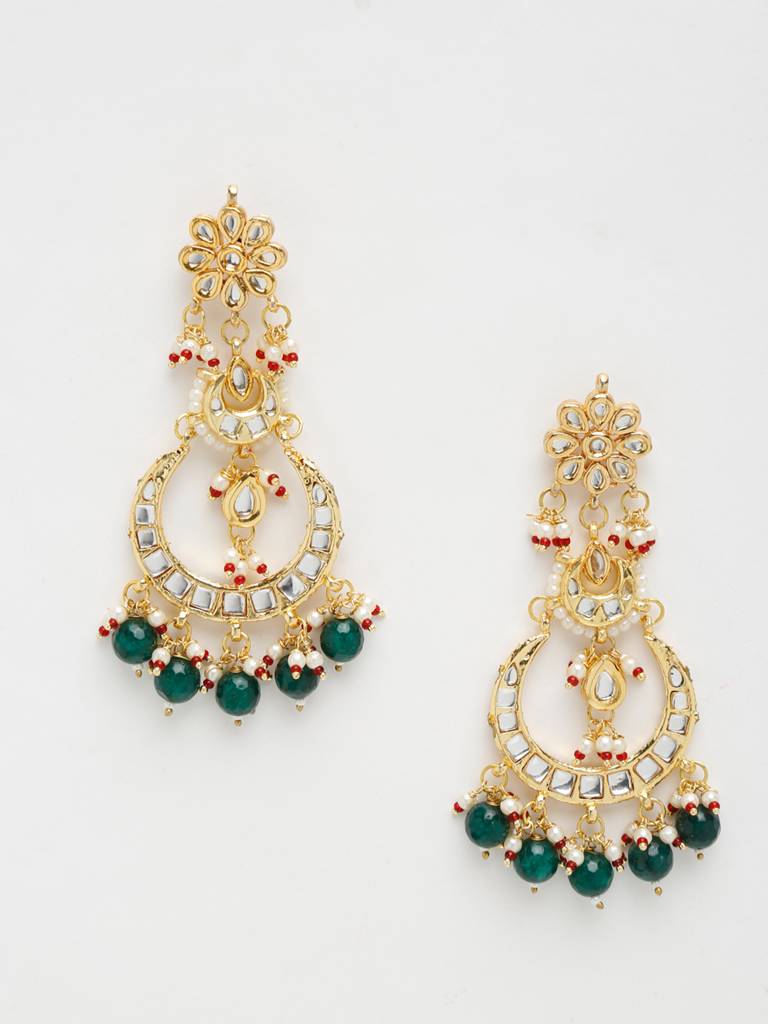 Green Red And Gold Kundan Earrings : A404-55