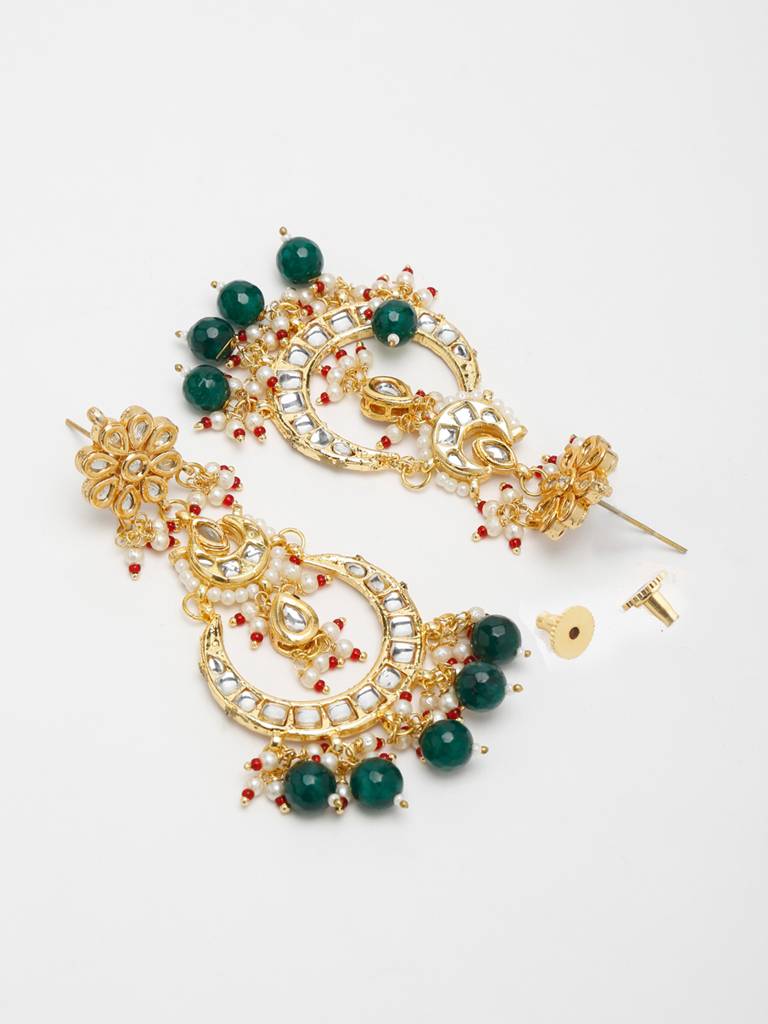 Green Red And Gold Kundan Earrings : A404-55