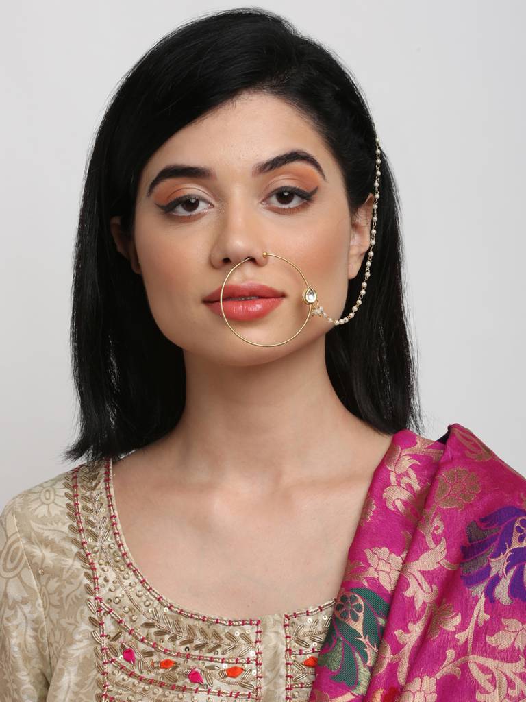 Tear Drop Kundan Nose Ring : A404-72