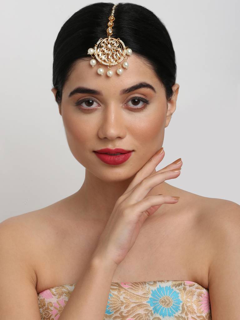 White Pearl Kundan Maang Tikka : A404-85