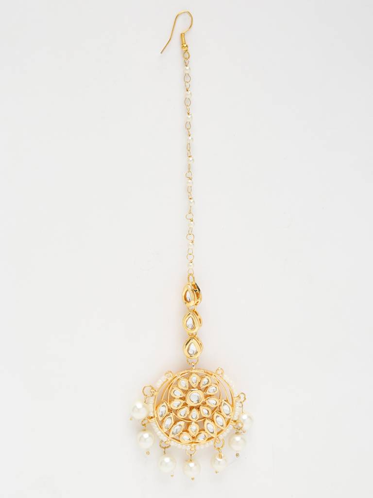 White Pearl Kundan Maang Tikka : A404-85