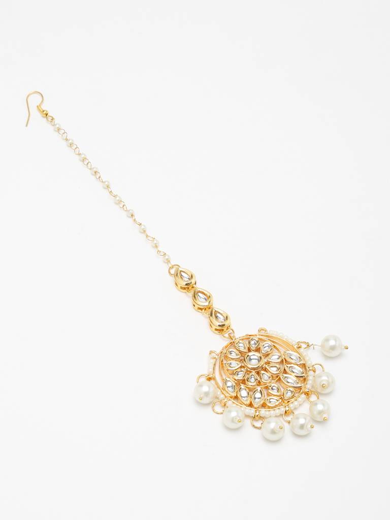 White Pearl Kundan Maang Tikka : A404-85