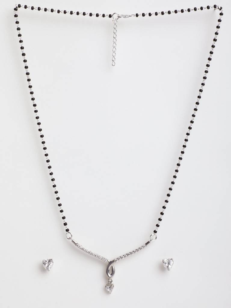 925 Sterling Silver Mila Mangalsutra Tanmaniya Pendant Earring Jewellery Set With Chain Gift For Women And Girls : CSWZMP64ME64