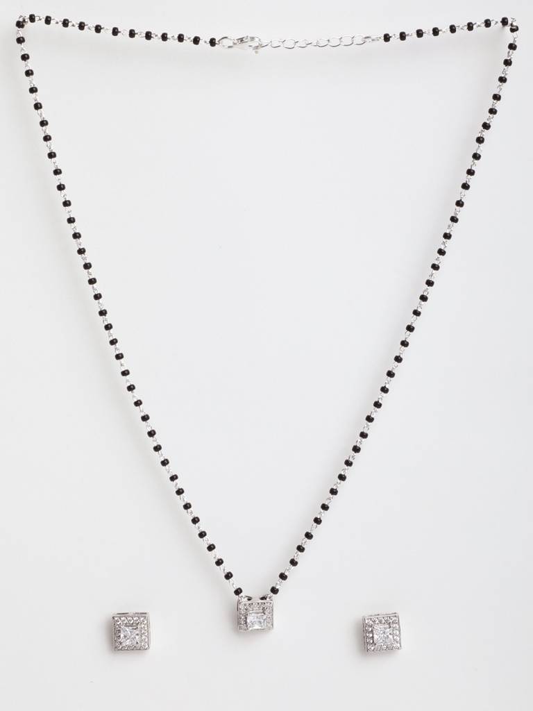 925 Sterling Silver Princess Mangalsutra Tanmaniya Pendant Earring Jewellery Set With Chain Gift For Women And  : CSWZMP67ME67