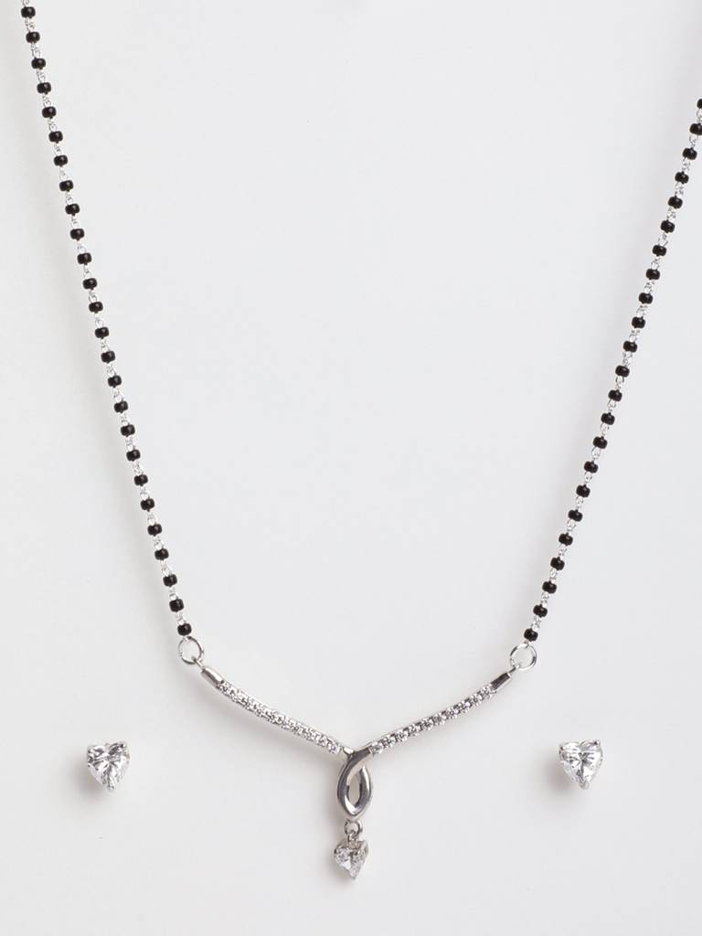 925 Sterling Silver Mila Mangalsutra Tanmaniya Pendant Earring Jewellery Set With Chain Gift For Women And Girls : CSWZMP64ME64
