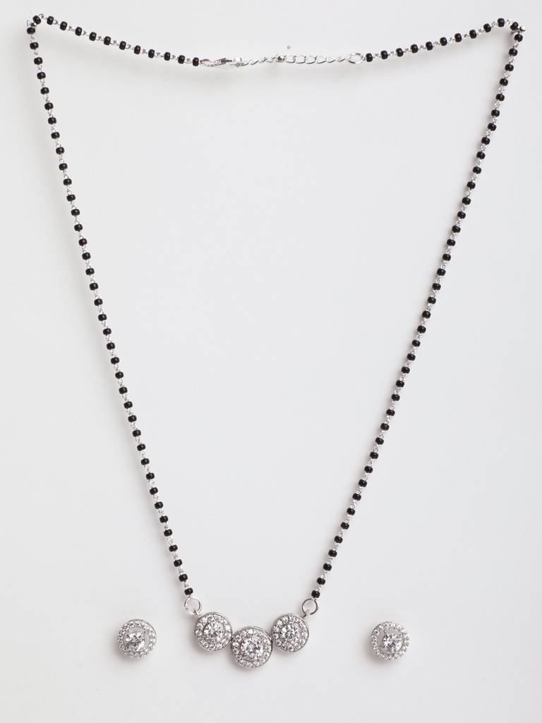 925 Sterling Silver Poppy Mangalsutra Tanmaniya Pendant Earring Jewellery Set With Chain Gift For Women And Girls : CSWZMP69ME61